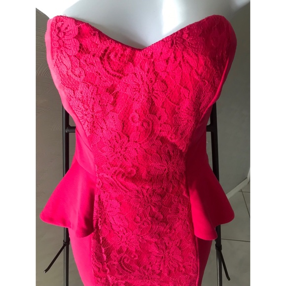 Pink lace peplum strapless bandeau mini dress - Picture 7 of 8